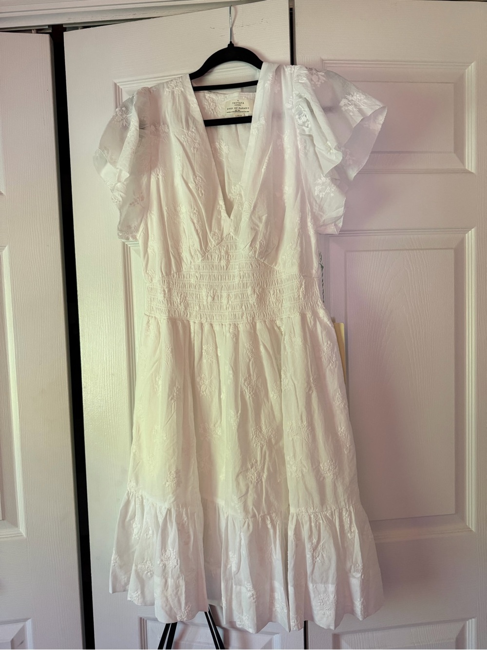 Trovata White V-Neck Embroidered Ruffle Midi Dress - Picture 2 of 6